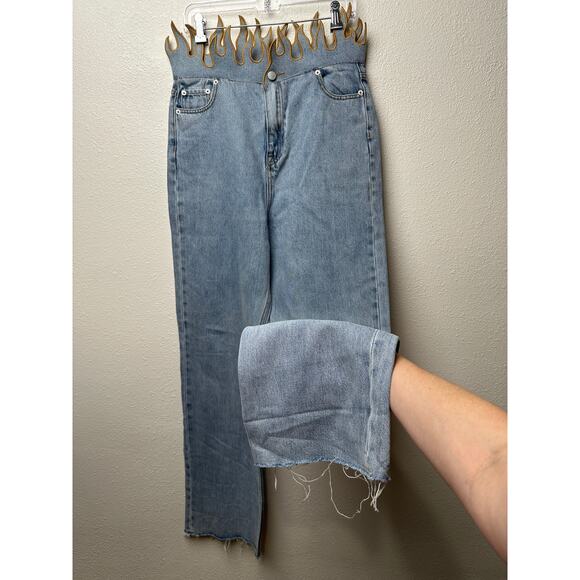 NWOT FUCKBOY MENTALITY Hot Flame Day Jeans Light Wash Gold Mens 36x32